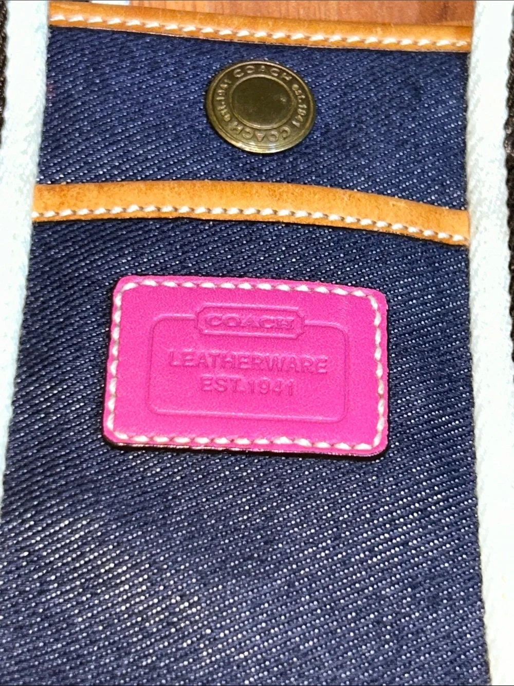 Coach Mini Hampton Denim Tote with Pink Accents